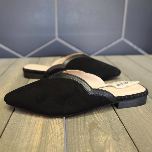 Rag & Co Shoes - Rag & Co Orla Black Classic Suede Walking Mule Working Flats Casual Sandals